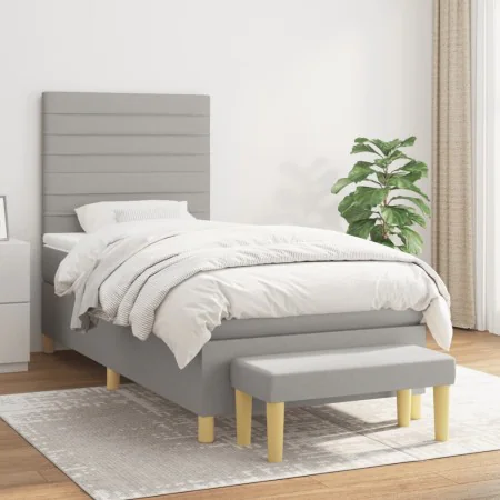 Box spring bed with light gray fabric mattress 90x200 cm by , Beds and slatted bases - Ref: Foro24-3137205, Price: 374,46 €, ...