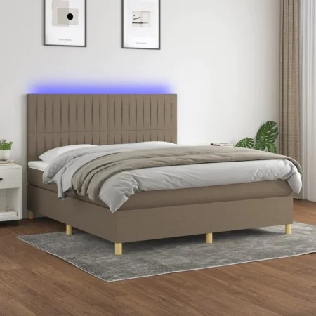 Box spring bed with mattress and LED lights taupe gray fabric 160x200 cm by , Beds and slatted bases - Ref: Foro24-3135609, P...