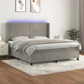 Boxspringbett mit Matratze und hellgrauem LED-Samt 160x200 cm von , Betten und Lattenroste - Ref: Foro24-3139631, Preis: 585,...