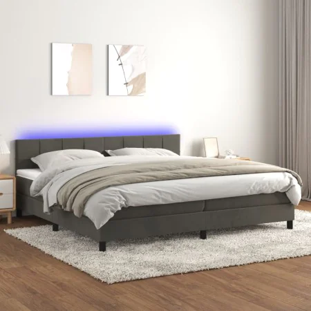 Box spring bed with mattress and LED dark gray velvet 200x200 cm by , Beds and slatted bases - Ref: Foro24-3134424, Price: 61...