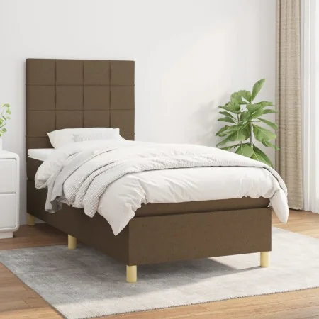 Box spring bed with dark brown fabric mattress 100x200 cm by , Beds and slatted bases - Ref: Foro24-3142316, Price: 380,04 €,...