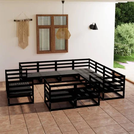 Juego de muebles de jardín 11 piezas negro madera maciza de pino de , Conjuntos de jardín - Ref: Foro24-3075948, Precio: 798,...