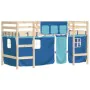 High bed for children with blue pine wood curtains 90x190 cm by , Beds and slatted bases - Ref: Foro24-3206974, Price: 181,42...