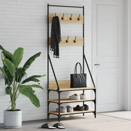 Coat rack with Sonoma oak shoe rack 72x34x184 cm by , Dresser Organizers and Bar Hangers - Ref: Foro24-837828, Price: 76,61 €...