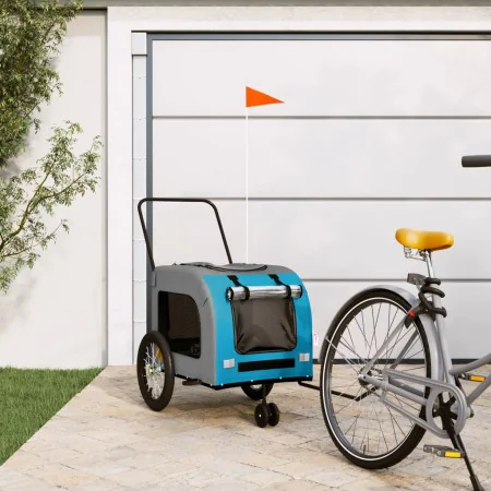 Bicycle pet trailer, iron frame, Oxford fabric in blue and grey. by , pet strollers - Ref: Foro24-93855, Price: 105,31 €, Dis...