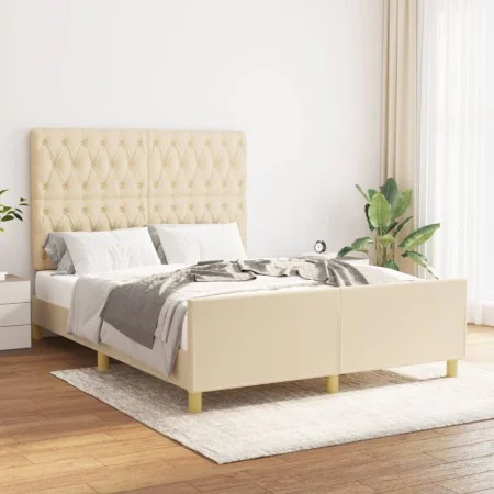 Bed frame with cream fabric headboard 140x200 cm by , Beds and slatted bases - Ref: Foro24-3125305, Price: 253,02 €, Discount: %