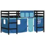 High bed for children with blue pine wood curtains 90x200 cm by , Beds and slatted bases - Ref: Foro24-3206971, Price: 190,71...