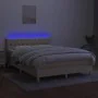 Box spring bed with mattress and LED cream fabric 140x200 cm by , Beds and slatted bases - Ref: Foro24-3133962, Price: 466,02...