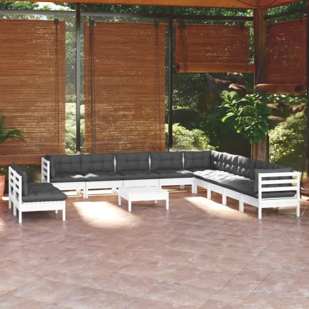 Garden furniture 12 pieces with white cushions solid pine wood by , Garden sets - Ref: Foro24-3096858, Price: 1,00 €, Discoun...