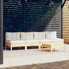 5-piece garden furniture set with cream pine wood cushions by , Garden sets - Ref: Foro24-3096130, Price: 339,60 €, Discount: %