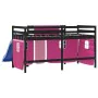 High bed for children with pink pine wood curtains 90x200 cm by , Beds and slatted bases - Ref: Foro24-3207026, Price: 270,79...