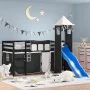 Children's loft bed with black white pine wood tower 90x190 cm by , Beds and slatted bases - Ref: Foro24-3207087, Price: 287,...