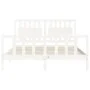 Double bed frame with white solid wood headboard by , Beds and slatted bases - Ref: Foro24-3192432, Price: 161,91 €, Discount: %