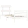 White solid wood bed frame with headboard by , Beds and slatted bases - Ref: Foro24-3195057, Price: 93,40 €, Discount: %