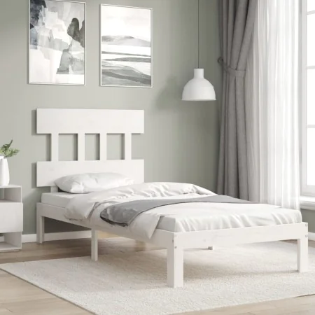 Single bed frame with white solid wood headboard by , Beds and slatted bases - Ref: Foro24-3193557, Price: 108,55 €, Discount: %