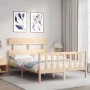 Double bed frame with solid wood headboard by , Beds and slatted bases - Ref: Foro24-3193246, Price: 148,24 €, Discount: %