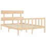 Double bed frame with solid wood headboard by , Beds and slatted bases - Ref: Foro24-3193246, Price: 148,24 €, Discount: %