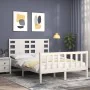 Double bed frame with white solid wood headboard by , Beds and slatted bases - Ref: Foro24-3192792, Price: 170,54 €, Discount: %