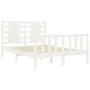 Double bed frame with white solid wood headboard by , Beds and slatted bases - Ref: Foro24-3192792, Price: 170,54 €, Discount: %