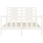 Double bed frame with white solid wood headboard by , Beds and slatted bases - Ref: Foro24-3192792, Price: 170,54 €, Discount: %