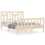 Double bed frame with solid wood headboard by , Beds and slatted bases - Ref: Foro24-3193116, Price: 146,69 €, Discount: %