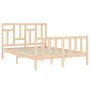 Double bed frame with solid wood headboard by , Beds and slatted bases - Ref: Foro24-3193116, Price: 146,69 €, Discount: %