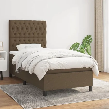 Box spring bed with dark brown fabric mattress 90x190 cm by , Beds and slatted bases - Ref: Foro24-3141980, Price: 379,63 €, ...