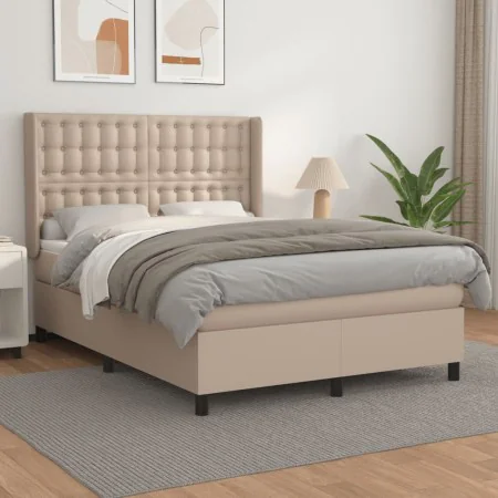 Box spring bed with cappuccino synthetic leather mattress 140x190cm by , Beds and slatted bases - Ref: Foro24-3132500, Price:...