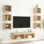 TV wall furniture with LED 8 pieces engineered wood Sonoma oak by , TV Furniture - Ref: Foro24-3216635, Price: 204,70 €, Disc...