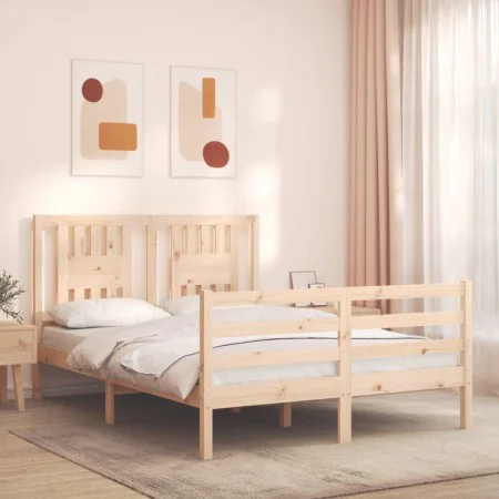 Double bed frame with solid wood headboard by , Beds and slatted bases - Ref: Foro24-3194546, Price: 132,85 €, Discount: %