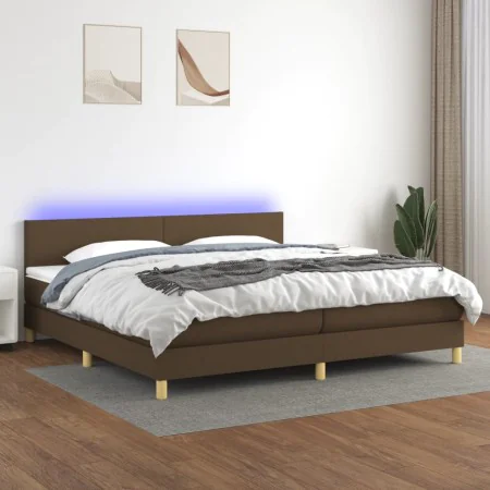 Box spring bed with LED mattress dark brown fabric 200x200 cm by , Beds and slatted bases - Ref: Foro24-3133584, Price: 599,1...