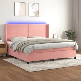 Box spring bed with mattress and LED pink velvet 200x200 cm by , Beds and slatted bases - Ref: Foro24-3139528, Price: 646,38 ...