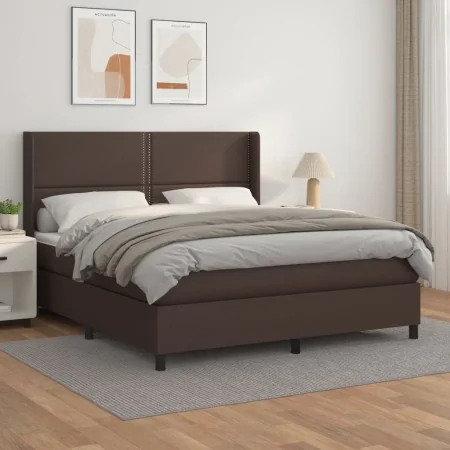 Box spring bed with brown synthetic leather mattress 180x200 cm by , Beds and slatted bases - Ref: Foro24-3132456, Price: 650...