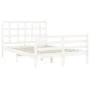 Double bed frame with white solid wood headboard by , Beds and slatted bases - Ref: Foro24-3193962, Price: 148,62 €, Discount: %