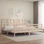 Double bed frame with solid wood headboard by , Beds and slatted bases - Ref: Foro24-3194911, Price: 168,61 €, Discount: %