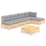 Garden furniture set 6 pieces and gray pine wood cushions by , Garden sets - Ref: Foro24-3096339, Price: 425,69 €, Discount: %