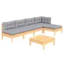 Garden furniture set 6 pieces and gray pine wood cushions by , Garden sets - Ref: Foro24-3096339, Price: 425,69 €, Discount: %