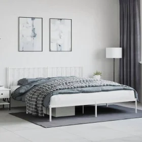 Metal bed frame with white headboard 193x203 cm by , Beds and slatted bases - Ref: Foro24-374492, Price: 105,79 €, Discount: %