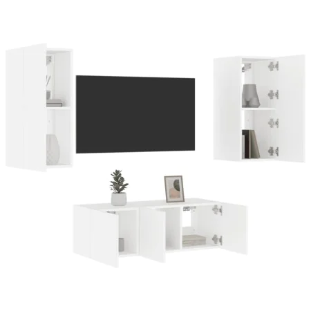 Wand-TV-Schränke mit LED, 4 Stück, weißes Holzwerkstoff von , TV-Möbel - Ref: Foro24-3216804, Preis: 164,17 €, Rabatt: %