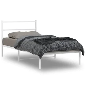 Metal bed frame with white headboard 100x200 cm by , Beds and slatted bases - Ref: Foro24-355409, Price: 64,24 €, Discount: %