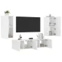 Wall TV cabinets with LED 4 pieces white engineered wood by , TV Furniture - Ref: Foro24-3216839, Price: 174,24 €, Discount: %