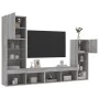 TV wall furniture with LED 4 pieces engineered wood gray Sonoma by , TV Furniture - Ref: Foro24-3216652, Price: 184,16 €, Dis...