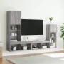 TV wall furniture with LED 4 pieces engineered wood gray Sonoma by , TV Furniture - Ref: Foro24-3216652, Price: 184,16 €, Dis...