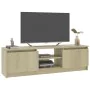 Chipboard TV cabinet in Sonoma oak color 120x30x35.5 cm by , TV Furniture - Ref: Foro24-800570, Price: 68,55 €, Discount: %