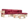 Garden pallet furniture with red cushions 4 pieces wood by , Garden sets - Ref: Foro24-277493, Price: 285,66 €, Discount: %