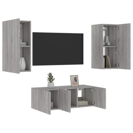 TV-Wandmöbel mit LED, 4-teilig, Holzwerkstoff, grau Sonoma von , TV-Möbel - Ref: Foro24-3216809, Preis: 179,71 €, Rabatt: %