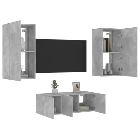 TV-Wandmöbel mit LED, 4-teilig, Betongrau, Holzwerkstoff von , TV-Möbel - Ref: Foro24-3216821, Preis: 180,83 €, Rabatt: %