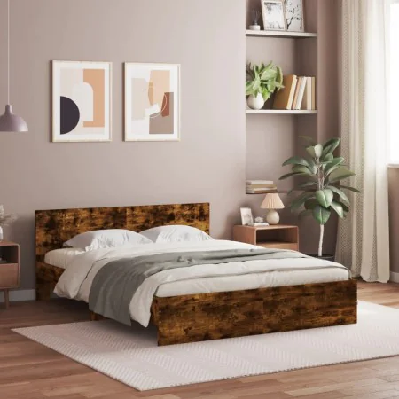 Bed frame with smoked oak headboard 140x200 cm by , Beds and slatted bases - Ref: Foro24-3207487, Price: 157,98 €, Discount: %