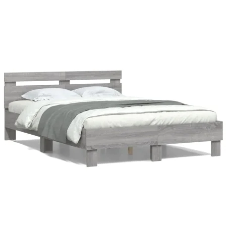 Sonoma-graues Holzwerkstoffbett mit Kopfteil 120 x 200 cm von , Betten und Lattenroste - Ref: Foro24-3207432, Preis: 139,84 €...