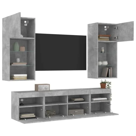 TV wall furniture with LED 5 pieces concrete gray engineered wood by , TV Furniture - Ref: Foro24-3216746, Price: 210,03 €, D...